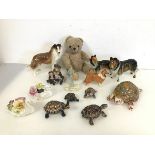 A collection of ceramic animals including Wade tortoises, a Beswick Collie and other Collies, a V.