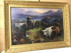 G. Willis Pryce, Highland Cattle by a Loch, oil on canvas (59cm x 89cm)