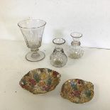 A mixed lot including a 19thc rummer of conical form with thumb cut and moulded stem (15.5cm x