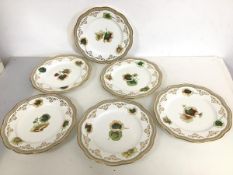 A set of six c.1880 Davenport dessert plates with gilt scalloped edges and leaf decoration (each: