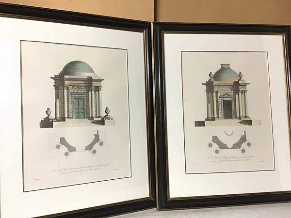 After W. Chambers, architectural prints, Domed Buildings (2) (each: 45cm x 34cm)