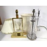 A collection of table lamps including a cut glass in the form of a Lighthouse (h.42cm), another of