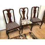 A late 18thc/early 19thc mahogany side chair, with dished top rail above a baluster splat, with a