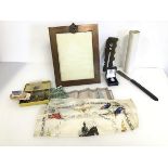 A mixed lot of WWII items including a presentation picture frame with the Territorial Service