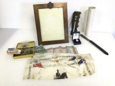 A mixed lot of WWII items including a presentation picture frame with the Territorial Service