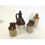 A pair of glazed stoneware bottles with handles, both stamped Pearsons, Chesterfield, est 1810 to