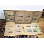 Maritime Interest: a set of framed Edwardian coloured prints depicting Royal Naval ships, each frame