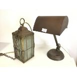 A 1930s/40s brass and copper banker's lamp on circular dished base (h.40cm x 21cm x 14cm) and a