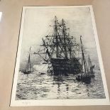 William Lionel Wyllie RA (1851-1931) HMS Victory, Portsmouth, Trafalgar Day, etching with