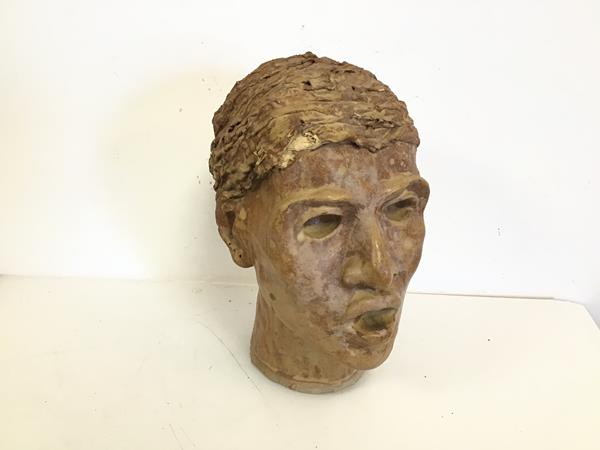A mixed media Studio Pottery bust (30cm x 16cm x 25cm)