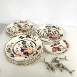A set of twelve 1930s/40s Masons Mandarin pattern dinner plates (each: 27cm) with two crescent