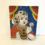 An Indian painted glass panel of Woman with Flower (a/f)