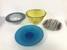 A collection of Studio Glass including a blue footed plate (d.26cm), a bowl with wide rim, a