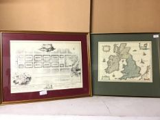 A reproduction map of Great Britain (32cm x 41cm) and a further map of the New Town, 1767 (2)