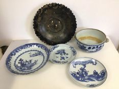 A collection of Chinese blue and white including plate with Figures and Tree, four character mark