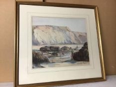 G. Cunningham Stevenson, Bathers Below Cliffs, watercolour, signed and dated '88 bottom right (