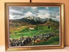 Rene A Karantia, Mount Blaven, oil, signed bottom right, inscribed and personal dedication verso (