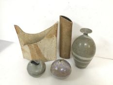 A collection of Studio Pottery including a baluster shaped vase with flared rim (a/f) (h.21cm) and