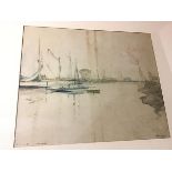 James Kay RSW., Harbour Scene, watercolour, signed bottom right and personal dedication bottom