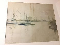 James Kay RSW., Harbour Scene, watercolour, signed bottom right and personal dedication bottom