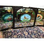 A set of three painted pub mirrors, each with a central panel depicting a Butterfly within a foliate