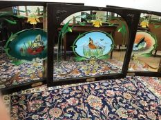 A set of three painted pub mirrors, each with a central panel depicting a Butterfly within a foliate