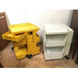 Two Joe Columbo Boby cabinets, with an assortment of swing drawers and shelves on castors, each with