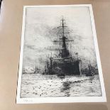 William Lionel Wyllie RA (1851-1931), HMS Orion, etching with drypoint, signed in pencil, framed (