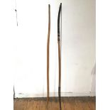 Archery: a strung bow and an unstrung bow (both: 172cm)