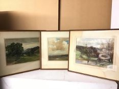 George S Ferrier, a group of watercolours including On the Tyne, East Lothian (glass a/f), In Sussex