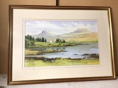 John Bathgate, MacLeod's Tables, Skye, watercolour, signed bottom left, paper labels verso (32cm x