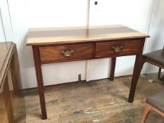 A George III mahogany side table, the rectangular top over two short frieze drawers, with original
