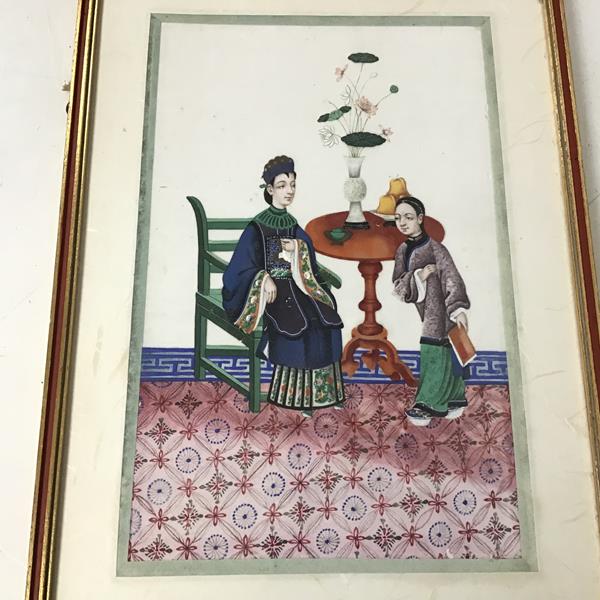 Early 20thc. Chinese School, Woman with Young Girl, gouache on paper (a/f) (30cm x 20cm)
