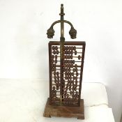 An early 20thc Chinese abacus, mounted on stand, converted to table lamp (49cm x 19cm x 12cm)