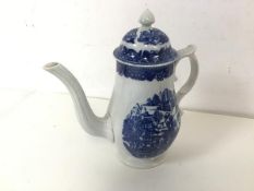 A 19thc pearlware coffee pot with transfer printed Chinese scenes (a/f) (18cm x 19cm x 10cm)