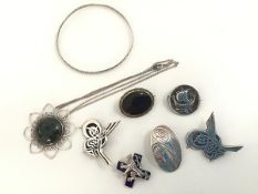 A group of Scottish and Scottish inspired silver jewellery including Viking brooch of Iona type,