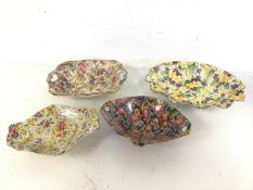 A collection of Royal Winton 1930s trinket dishes including one in Fireglow pattern (a/f) (3cm x