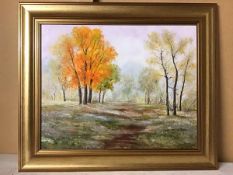 A. Rennie, Autumn Colours, oil on canvas, paper label verso (38cm x 49cm)