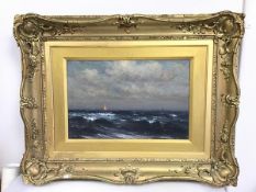 Scottish School, early 20thc Maritime Scene, oil on canvas, signed bottom left, in elaborate gilt