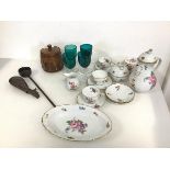 A mixed lot including a part Dresden coffee service, four teacups, six saucers, a sugar bowl with