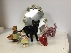 A mixed lot including a Sylvac black cat (repairs to tail) (19cm x 30cm x 9cm), another Lacombe