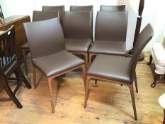 A set of eight Cattelan Italia dining chairs in chocolate brown leather on straight tapering
