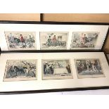 A set of six Victorian humorous engravings, including Mr Jorrocks Return to his Family and Pigg in