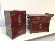 A pair of Chinese novelty jewellery boxes, one in the form of a marriage cabinet fitted three