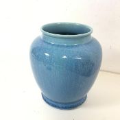 A 1930s Royal Lancastrian vase of baluster form, with mottled blue glaze (17cm x d.16cm)