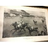 The King's Derby 1909, Minoru Wins, reproduction print, framed (60cm x 91cm)