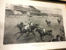 The King's Derby 1909, Minoru Wins, reproduction print, framed (60cm x 91cm)