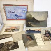 Assorted artwork including a J.B. McDonald sketch of Lady's Head, oil on canvas (24cm x 18cm),