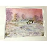 T.M. Linton, Winter Hues, watercolour, signed bottom right, paper label verso (31cm x 41cm)