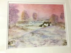 T.M. Linton, Winter Hues, watercolour, signed bottom right, paper label verso (31cm x 41cm)